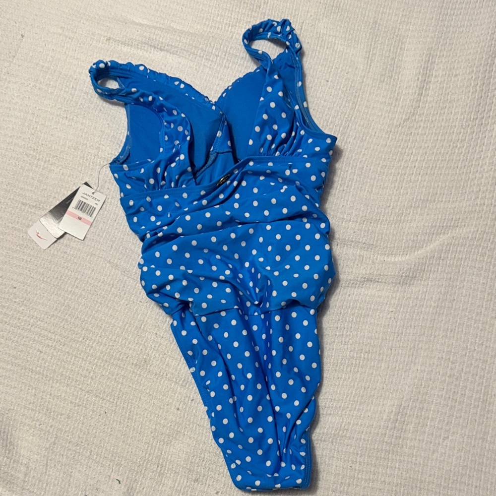NWT Jantzen Blue Polka Dot One Piece Swimsuit